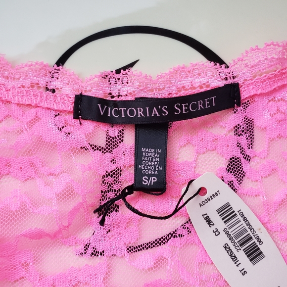 Victoria's Secret Pink Floral Lace Tank Top 1980's Tie Front Size: Small 4-6 NWT - Picture 9 of 13